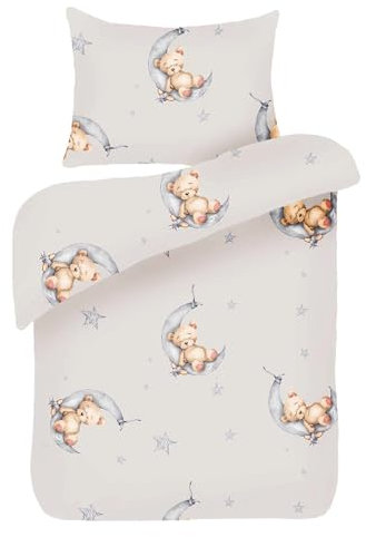 Bestlivings Juego de ropa de cama infantil de 2 piezas (100 x 135 cm/40 x 60 cm), 100% algodón, ropa de cama de bebé con diseño de ositos beige