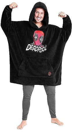 Marvel Press Avengers Übergroße Herren Hoodie Decke mit Ärmeln - Stitch Oversized Kapuzenpullover Fleece Tragbare Decken für Teenager - Geschenke für Fans (Schwarz/Rot)