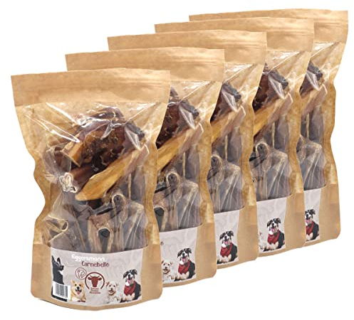 Eggersmann Carnebello - Natursnack Ochsenziemerabschnitte (5 x 200 g) - Hunde Snacks ohne Zusatzstoffe und besonders fettarm - Snack für Zahnpflege Hund im wiederverschließbaren Beutel