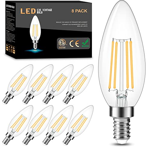 Cotanic LED Candelabra Bulb Dimmable 2700K Soft Warm White, E12 Small Base Type B Light Bulb 60W Equivalent, B11 Candle Light Bulb for Chandelier, Ceiling Fan Light Bulbs, 600LM, AC 120V, 8 Pack