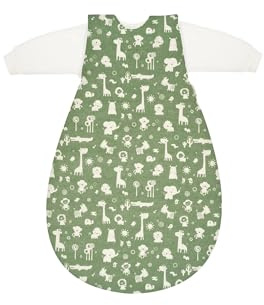 Alvi Baby-Mäxchen 3-teilig Baumwolle Granite Animals - Grün 74/80 | Baby Schlafsack Set mit 2.5 TOG, Sommer- und Winterschlafsack sowie mitwachsendem Schlafsystem aus Baumwolle