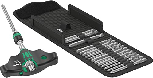 Wera 05057473001 Kraftform Kompakt 400 RA Imperial Set 1, Quergriff-Bit-Handhalter mit Ratschenfunktion und Bit-Satz, 17-teilig, Schwarz-grün