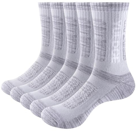 YUEDGE Women's Wicking Breathable Cushion Anti Blister Casual Crew Socks Walking Athletic Sports Socks for Women 4-7, 5 Pairs Grey