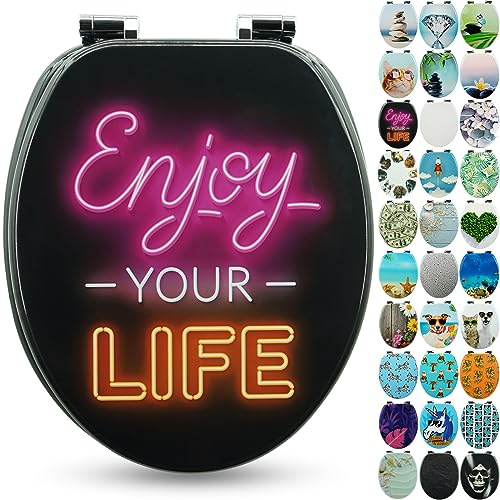 Sanfino® Premio Sedile WC ammortizzato - Copriwater Universale di alta qualità in legno, tanti motivi colorati, seduta comoda, facile da montare con istruzioni di montaggio incluse - Enjoy Life