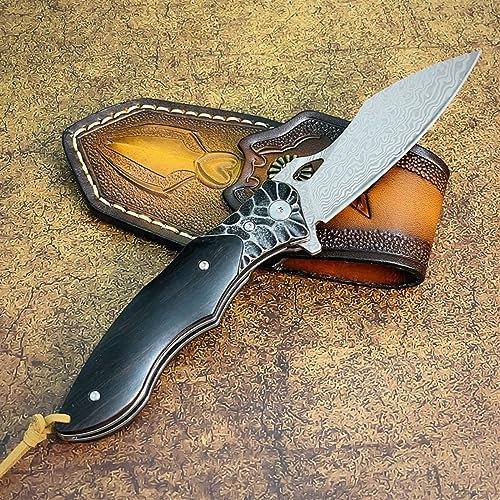 TABKER Klappmesser einhandmesser Taschenmesser Holzgriff scharfes Taschenmesser für Outdoor Tragetasche Überlebensmesser Holzgriff Klappmesser