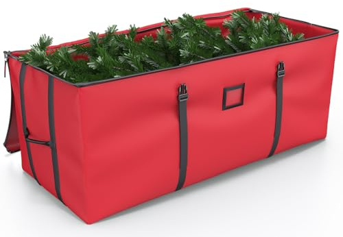 Mrrihand Christmas Tree Storage Bag, Large Artificial Christmas Tree, 9 Ft Anti-Tear Heavy-Duty 600D Oxford Cloth Christmas Tree Storage Box with Handles, Christmas Tree Storage Container (Red)