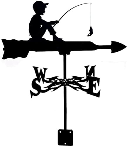 Weather Vane Practical Wind Direction Indicator Boy Fishing Weathervane,Outdoor Bracket Weather Vane for Yard Garden Cupola Lawn