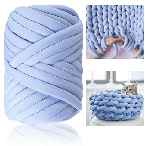 Nizirioo Laine à tricoter volumineuse à bras : 500 g de fil pour tricot à la main, crochet, couverture épaisse à la main, couverture douillette pour broderie épaisse, couverture (bleu)