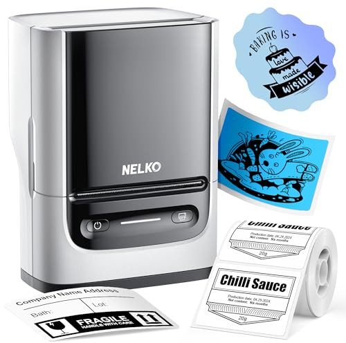 Nelko PM220 Bluetooth Thermal Label Printer, 2 Inch Portable Label Maker Machine for iOS & Android Phone, sticker printer for Clothing, Retail, Address, Barcode, Home, with 1 Roll 40x30mm(White)