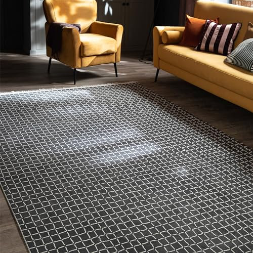 Schöner Wohnen Kollektion Hochwertiger Teppich Wohnzimmer, Schlafzimmer - Kurzflorteppich weich - Flachgewebe Moderne Muster - Hochtief Design - Teppich Anthrazit 160 x 230 cm