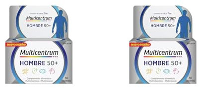 Multicentrum Hombre 50+ Complemento Alimenticio Multivitaminas Para Hombres 50+, Alto Contenido en Vitamina D, Sin Glúten, 30 Comprimidos (Paquete de 2)
