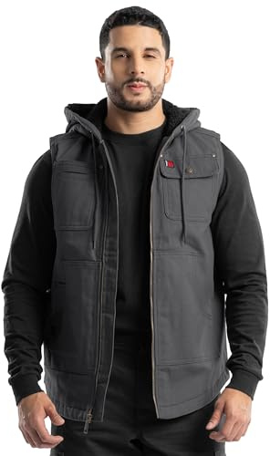 Wrangler Men's Quilted Lined Vest with Hood, Asphalt, Large
