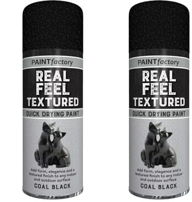 DIOXSTAR Real Feel Textured Quick Drying Spray Paint, Add Elegance & Textured Finish to Any Indoor/Outdoor Surface, Fast Drying, Easy to Use, Coal Black, 400ml (2 PCS)