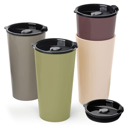 Greentainer Travel Mug mit Deckel,Plastik Robust Coffee-to-go-Becher,600ml Wiederverwendbare Thermobecher,Auslaufsicher Becher für Wasser Milch Tee |Camping Kaffeebecher für RV,Party,Picknick