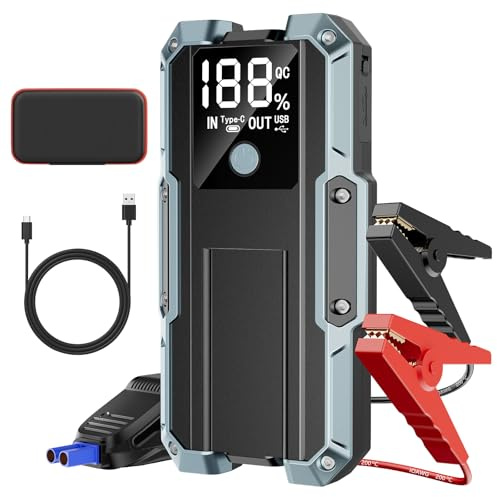 Car Jump Starter, 26800mAh 3000A Car Battery Jump Starter (for All Petrol or 8.0L Diesel Vehicle) Battery Booster with Two USB Outputs, LED Flashlight, Power Bank,energía portátil