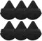 6 borlas triangulares suaves lavables de terciopelo para maquillaje en polvo suelto, base cosmética, herramienta de maquillaje húmeda y seca, polvo facial y corporal, color negro