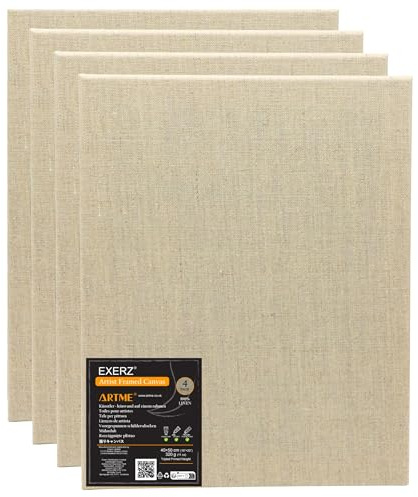 Exerz 4-Pack Linnecanvas 40x50cm | 100% Linne 320GSM med 1,7 cm Träram | Slät och Exklusiv Yta | Trippelgrundad, Syrafri | För Akryl- och Oljemålning