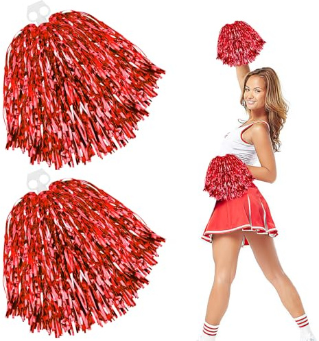 Cheerleader Pompons Mit Doppelloch Pompoms Cheerleading Cheerleader Pompons | Handblumen Pompons Cheerleader Für Sportveranstaltungen Tanz Party Ballspiele Karnevalspartys Verwendet 2Stk Rot