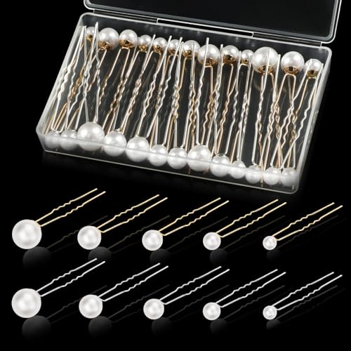 Kiiwah 36 Pièces Épingle à Cheveux de Mariage, Bijoux Cheveux Perle Accessoire Cheveux Mariage en Forme U pour Mariée, Demoiselle (Or, Argenté)