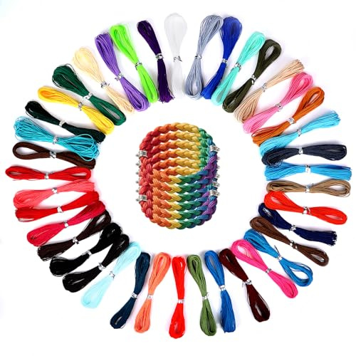 40 Rollen Gewachste Baumwollschnur, 10 Meter Langes Nylonschnur für Armbänder, 40 Farben Makramee Garn 1mm, für Armbänder Selber Machen, Handarbeiten, Schmuck, Schmuckherstellung