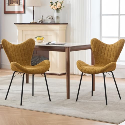 Ya-Home Esszimmerstühle 2er Set Küchenstühle mit Metallgestell Polsterstuhl Esszimmer, Chenille, Gelb