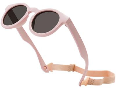 CULEB Gafas de Sol para Bebé Niños, con Montura de Silicona Ajustable y Rosa Gafas-Cordón,Protección UV400,Gafas de Sol Polarizadas de 0 a 3 Años,para Niños y Niñas (Rosa)