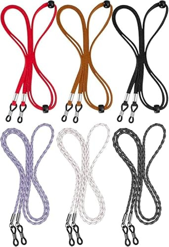 BILIONE Glasses Strap, 6Pcs Glasses Chain, Universal Eyeglass Chain Lanyard Non-Slip Glasses String Spectacle Cord, Adjustable Glasses Chain for Women Men