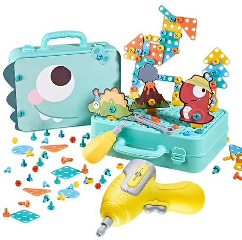 Mosaik Steckspiel Spielzeug,3D Mosaik Steckspiel Werkzeugkoffer ,Schrauben Montessori Spielzeug Kreativ 3D Dinosaurier Puzzle, Lernspiele Geschenk für Jungen & Mädchen ab 3 Jahre 230 Stück(B)