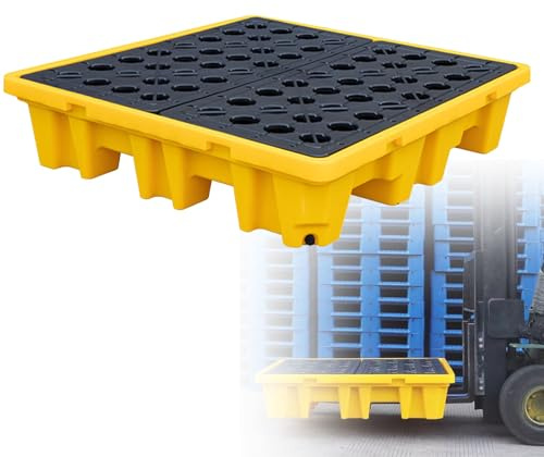Plataforma de contención de derrames con bolsillos para montacargas, bandeja modular apilable para barril de tonelada, base a prueba de fugas para almacenes industriales
