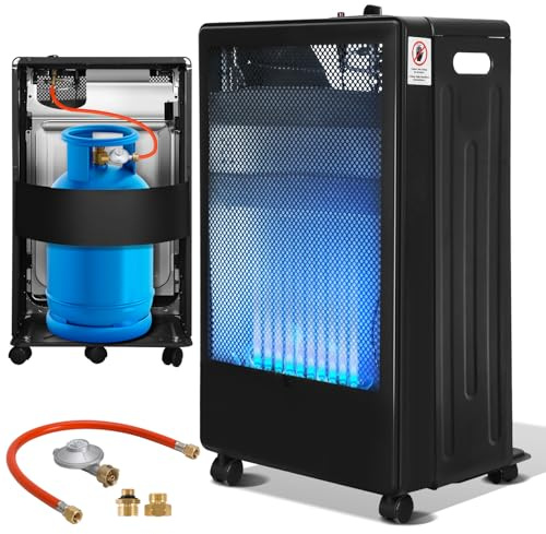 Peviasot Gasheizung für Innenräume 3800 Watt, Gasheizofen Gas Heizstrahler inkl. Gasdruckregler Gasschlauch, Gasheizer für Gasflaschen bis 15kg