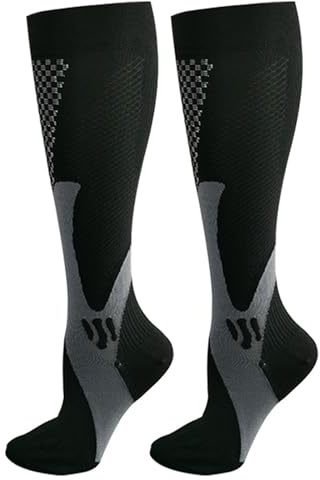 Calze Nursiv, Calze Compressive Nursiv, Tecnologia di Compressione Progressiva, Calze Sportive Lunghe Unisex (IT, Testo, L, XL, Regular, Regular, Nero)