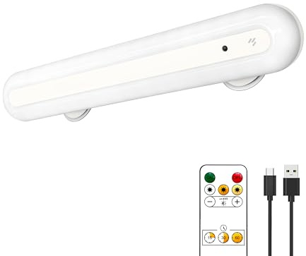 TIAUEU LED Schminktisch Dimmbar, 4000mAh Wiederaufladbar LED Spiegelleuchte Bad mit Fernbedienung, Kabellos Mirror Licht, Abnehmbare Magnet 360°Drehung Spiegellampe, Make-up Lampe, Weiss-1 Stück