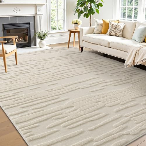 smiry Teppich Wohnzimmer, Waschbar Anti-Rutsch Kurzflor Teppich für Schlafzimmer, Esszimmer, Büro - 160 x 220 cm, Beige