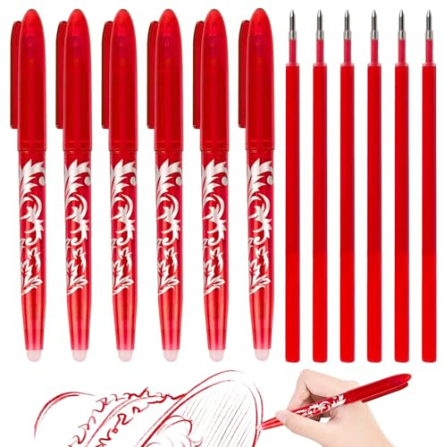 RUCUDIM Radierbarer Kugelschreiber Gelschreiber 6 Tintenroller Löschbare Stifte Erasable Pen 0.5mm Radierstift Kugelschreiber Friction Stifte mit 6 Austauschbare Mine für Schulsachen Bürobedarf Rot