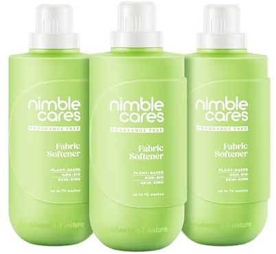 nimble cares Fabric Softener Fragrance Free 3 x 1L - Plant-Based Fabric Conditioner - Non Bio Fabric Conditioner - Laundry Softener - Vegan - Family Safe - Fabric Softner - Softner - Washing Softener