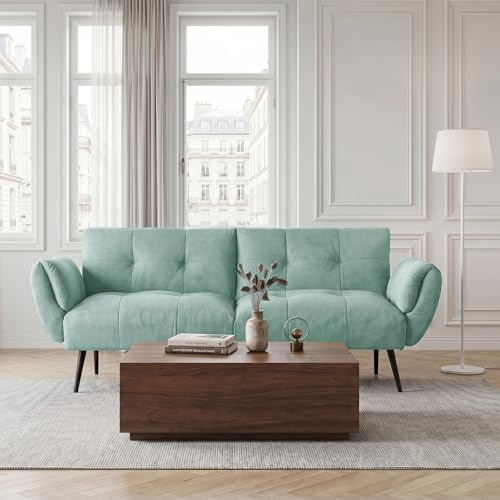 JIEXI Cabriolet 2-sits bäddsoffa, ljusgrönt tygklädsel, justerbart ryggstöd, 150 cm bred, 230 kg kapacitet