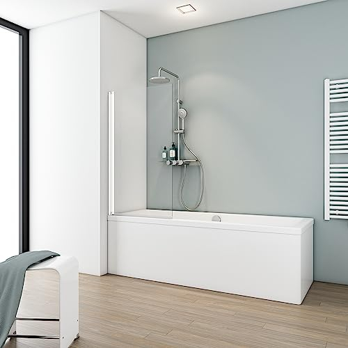 Schulte parete per vasca da bagno l.70 x a.130 cm, colore alpino bianco, vetro da bagno, anta girevole 180° contro la parete, vetro di sicurezza 5mm trasparente, campo di regolazione 69.5-70.5
