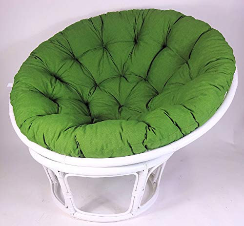 Rattan Papasansessel,Papasan Durchmesser 110 cm, Fb. weiß lackiert, Polster Uni Living 193 dunkel grün