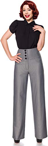 Belsira Vintage Marlene Trousers Women Cloth Trousers Black-White XL, 100% Polyester, Marlene