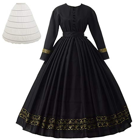GRACEART Mujer Vintage Victoriano Vestido 1860s Medieval Renacimiento Gotico con Manga Larga Disfraz Princesa (XL, Negro)