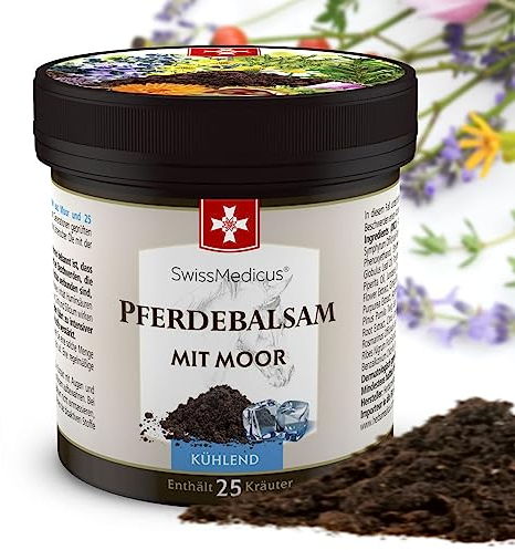 SwissMedicus - balsamo per cavalli - con raffreddamento della palude 250 ml - unguento per cavalli - gel da massaggio rinfrescante per schiena e articolazioni, torba e 25 erbe