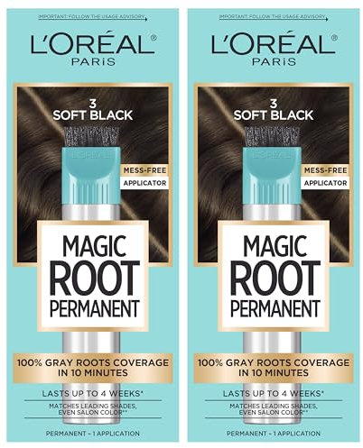 L’Oréal Paris Magic Root Permanent Hair Color, 10 Minute Root Coloring Kit with 100% Gray Hair Coverage, 3 Soft Black, 2 Count