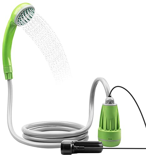 LIBERRWAY Portable Shower Camping Travel Shower Outdoor with 3-Year Warranty, Rechargeable Battery Dag Shower head Hose USB Cable Water Pump for Bike Car Washing Pet Cleaning Garden Watering-Green