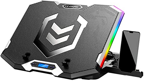 ICE COOREL RGB Laptop Cooling Pad 15.6-17.3 Inch, Gaming Laptop Cooler Stand with 6 Quiet Cooling Fans and 6 Height Adjustable, LCD Screen and RGB Lights, Two USB Ports, One Phone Stand