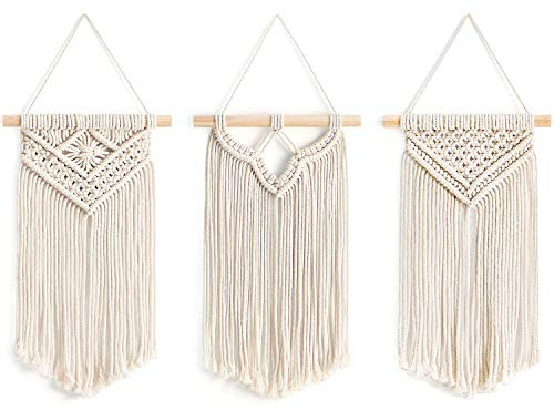 Mkouo Makramee Wandbehang Kleine, 3er Set Kunst Gewebte Wanddekoration Boho Chic Wohnkultur für Wohnung Schlafzimmer Wohnzimmer Galerie, 20 cm (B) x 35 cm (L)