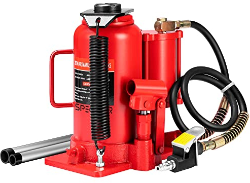 SPECSTAR Pneumatic Air Hydraulic Bottle Jack with Manual Hand Pump 20 Ton Heavy Duty Auto Truck Travel Trailer Repair Lift Red