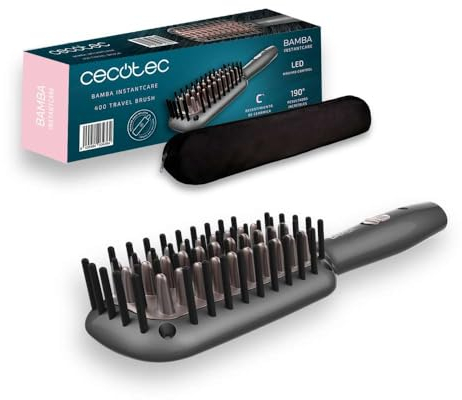 Cecotec Cepillo Alisador de Viaje Bamba InstantCare 800 Travel Brush. 26 W, Revestimiento de Cerámica y Turmalina, Temperatura máxima 190º, Calentamiento en 90 Segundos, Bolsa de Viaje