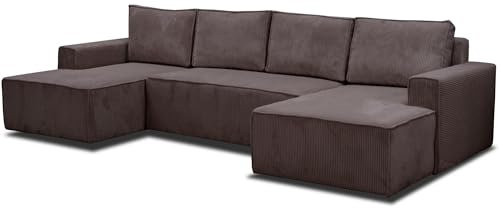 Beautysofa - Ecksofa mit Schlaffunktion - Sofa mit praktischer Aufbewahrungsbox - Sofa aus geripptem Veloursstoff POSO - Relaxsofa für das Wohnzimmer - 310x147x88cm - Braun (Poso 6)