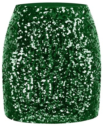 Maner Women's Sequin Skirt Sparkle Stretchy Bodycon Mini Skirts Night Out Party, Dark Green, Medium