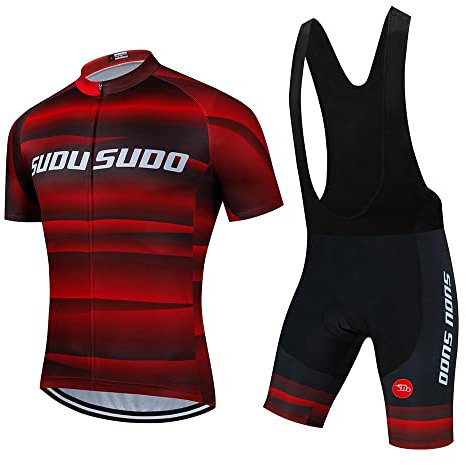 SUDU SUDO Herren Radtrikot Set Rennrad Shirts Trägerhose Atmungsaktiv Fahrradbekleidung Kit mit 20D Gel Gepolstert, Ee01-2, Large